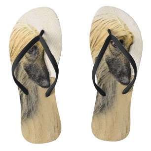 Afghan Hound Painting - Cute Original Dog Art Jandals
