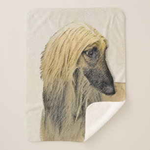 Afghan Hound Painting - Cute Original Dog Art Sherpa Blanket