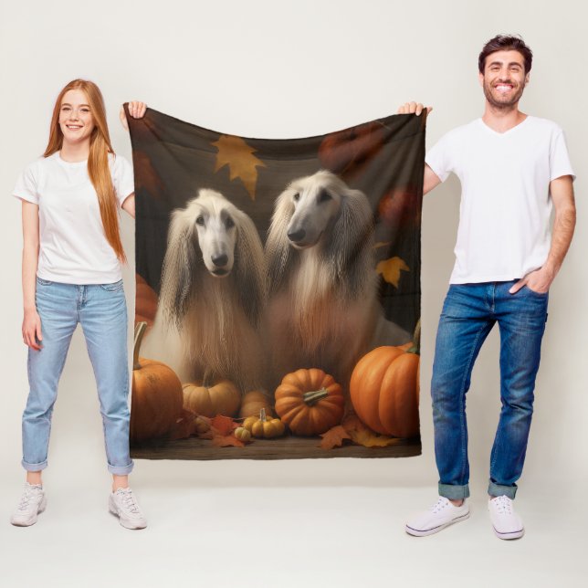 afghan hound Puppy Autumn Delight Pumpkin Fleece Blanket (In Situ)