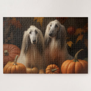 afghan hound Puppy Autumn Delight Pumpkin Jigsaw Puzzle