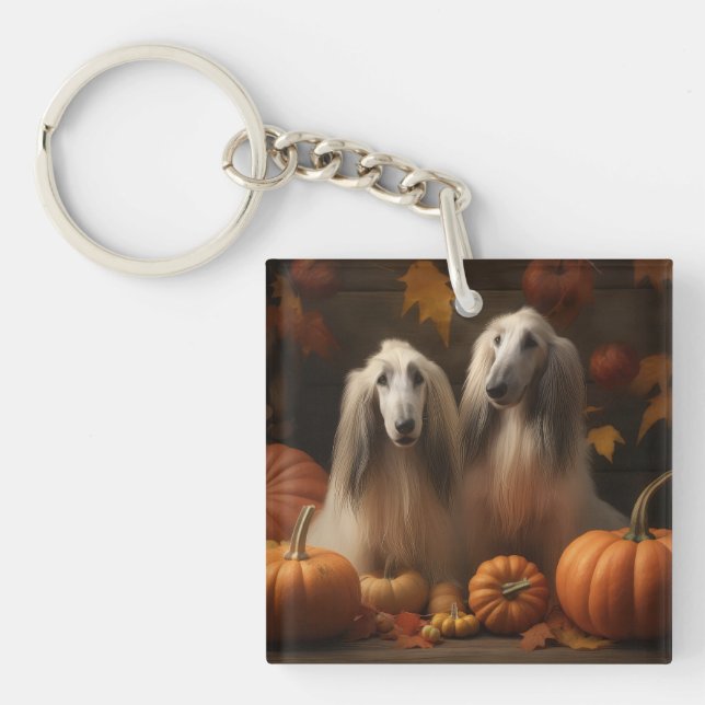 afghan hound Puppy Autumn Delight Pumpkin Key Ring (Front)