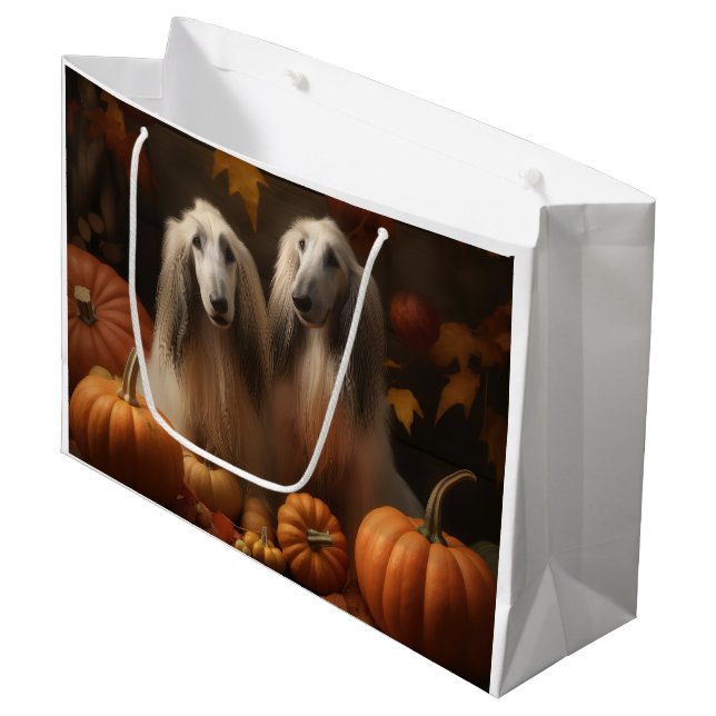 afghan hound Puppy Autumn Delight Pumpkin Large Gift Bag (Front Angled)