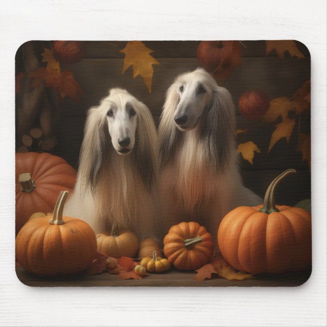 afghan hound Puppy Autumn Delight Pumpkin Mouse Pad (Front)