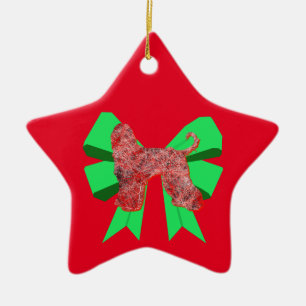 Afghan Hound Red Dog & Green Bow Christmas Ceramic Tree Decoration