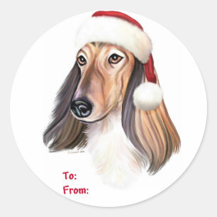 Afghan Hound Red Santa Christmas Gift Tags