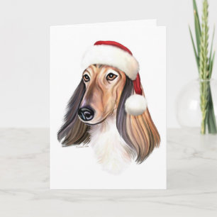Afghan Hound Red Santa - Customised Holiday Card