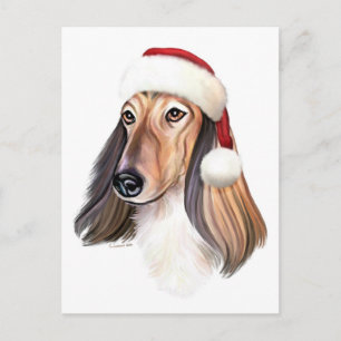 Afghan Hound Red Santa Holiday Postcard
