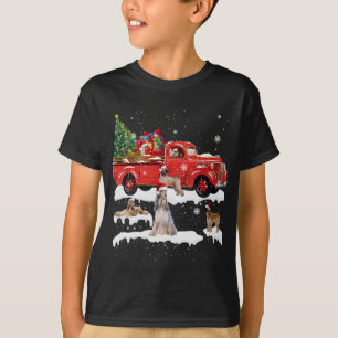 Afghan Hound Riding Red Truck Merry Christmas X-ma T-Shirt