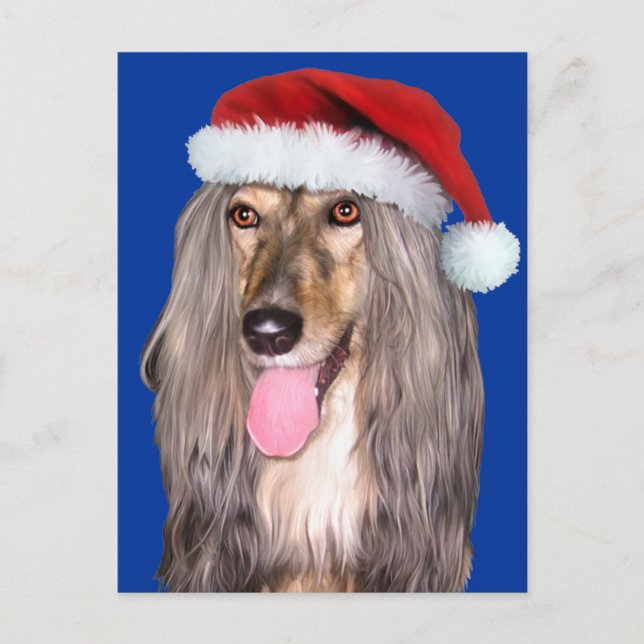 Afghan Hound Santa Claus Holiday Postcard (Front)