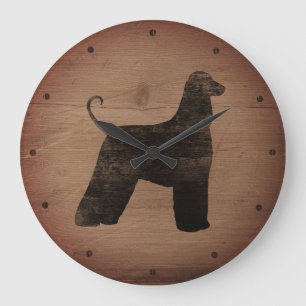 Afghan Hound Silhouette Rustic Large Clock