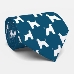 Afghan Hound Silhouettes Pattern Blue and White Tie