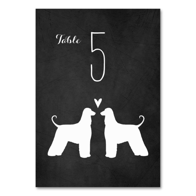 Afghan Hound Silhouettes Wedding Reception Table Number (Front)