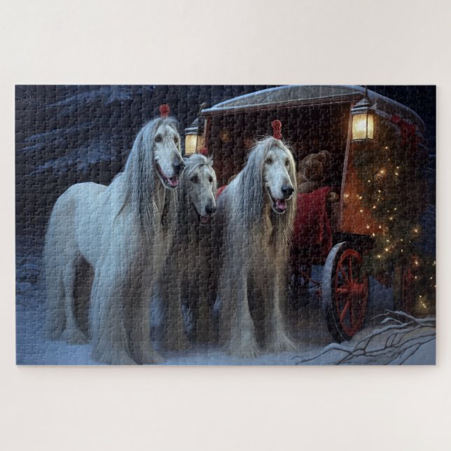 Afghan Hound Snowy Sleigh Ride Christmas Decor Jigsaw Puzzle (Horizontal)