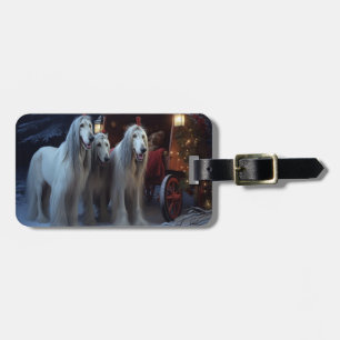 Afghan Hound Snowy Sleigh Ride Christmas Decor Luggage Tag