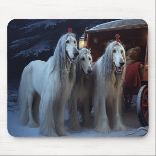 Afghan Hound Snowy Sleigh Ride Christmas Decor Mouse Pad