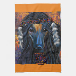 Afghan Hound Southwestern Art Tea Towel
