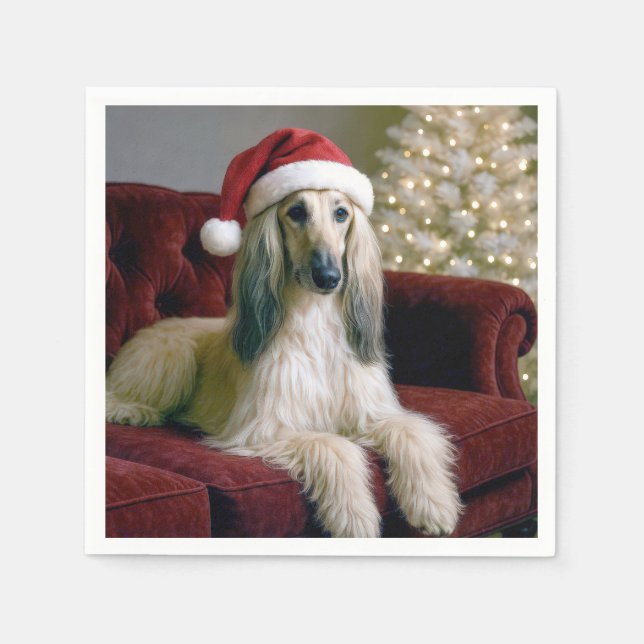 Afghan Hound Wearing a Santa Claus Hat Napkin (Front)