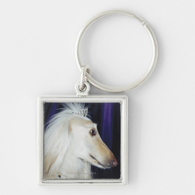 Afghan Hound wearing Tiara Key Ring (Front)