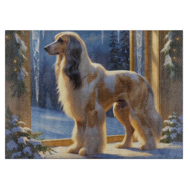 Afghan Hound With Christmas Lights Holiday Cutting Board (Front)