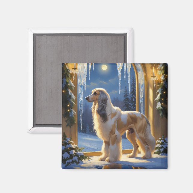 Afghan Hound With Christmas Lights Holiday Magnet (Front/Back)