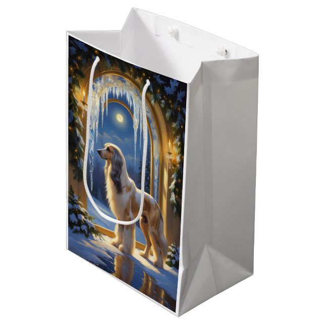 Afghan Hound With Christmas Lights Holiday Medium Gift Bag (Front Angled)