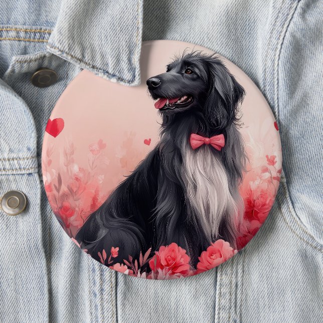 Afghan Hound with Roses - Valentine's Day  6 Cm Round Badge (In Situ)