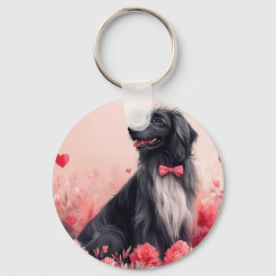 Afghan Hound with Roses - Valentine's Day  Key Ring