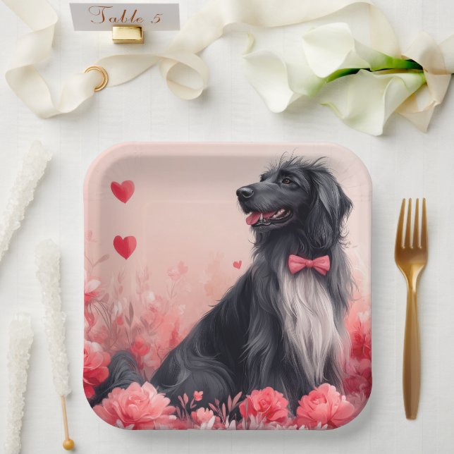 Afghan Hound with Roses - Valentine's Day  Paper Plate (Wedding)