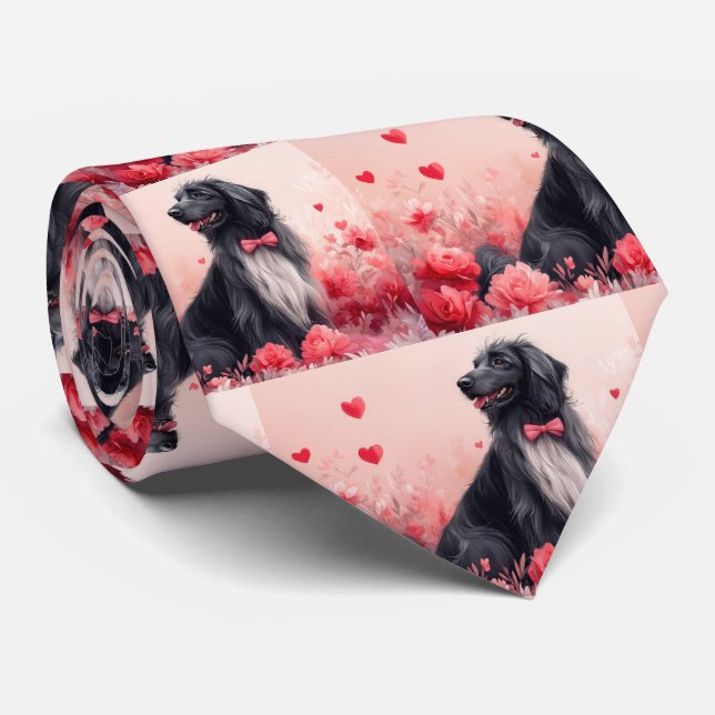 Afghan Hound with Roses - Valentine's Day  Tie (Rolled)