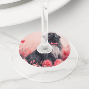 Afghan Hound with Roses - Valentine's Day Wine Glass Tag