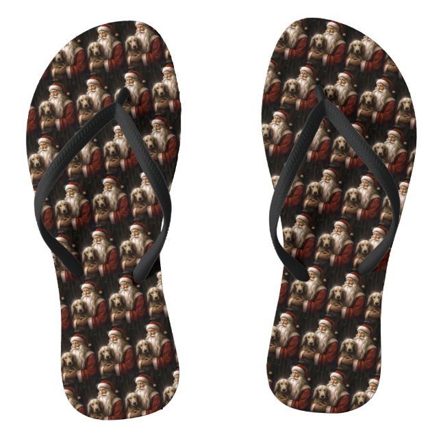 Afghan Hound with Santa Claus Festive Christmas Jandals (Footbed)