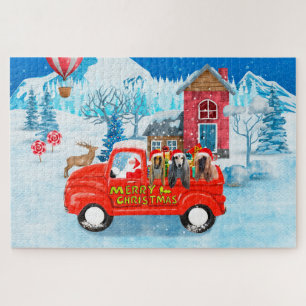 Afghan Hounds Dog in Christmas Delivery Truck Snow Jigsaw Puzzle