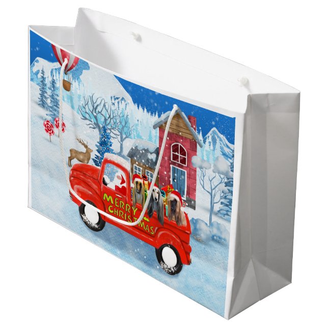 Afghan Hounds Dog in Christmas Delivery Truck Snow Large Gift Bag (Front Angled)