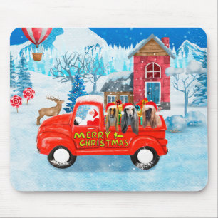 Afghan Hounds Dog in Christmas Delivery Truck Snow Mouse Pad