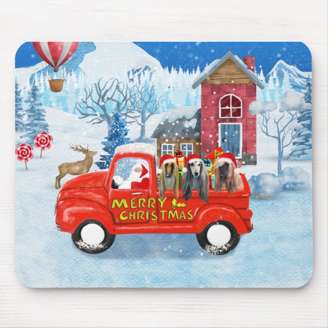 Afghan Hounds Dog in Christmas Delivery Truck Snow Mouse Pad (Front)