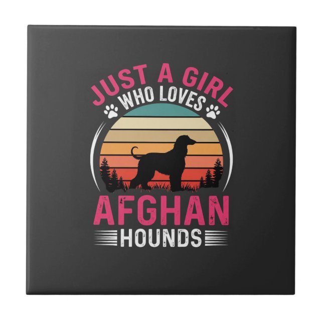 Afghan Hounds Retro Sunset Dog Lover Tile (Front)