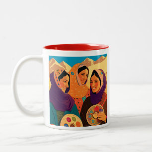 Afghan Women Playing Darya Poster Two-Tone Coffee Mug