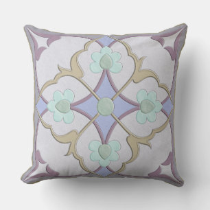 Afghani Tile Pattern in Periwinkle, Lavender, Mint Cushion