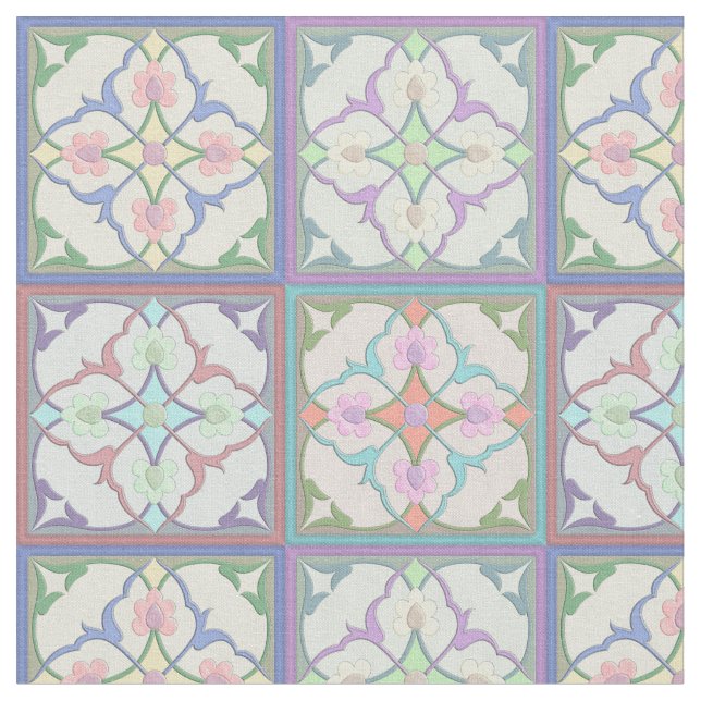 Afghani Tile Pattern Pastel Variations 4in. Repeat Fabric (Close Up)