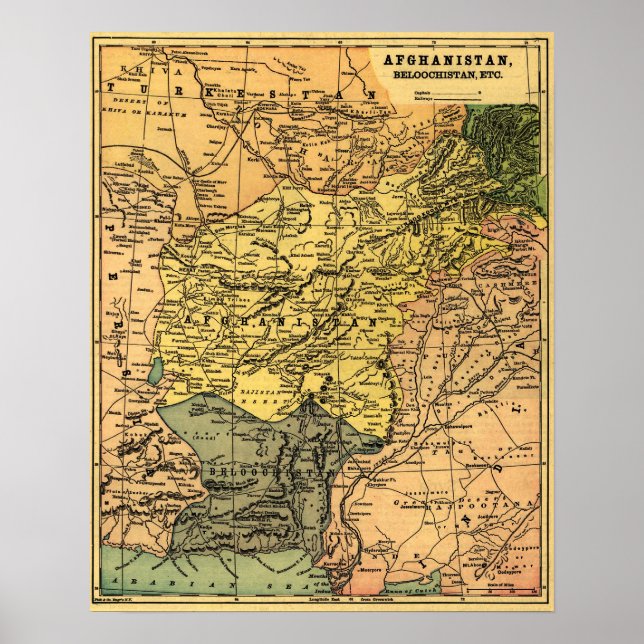 Afghanistan and Surrounding Countries Map Poster (Front)