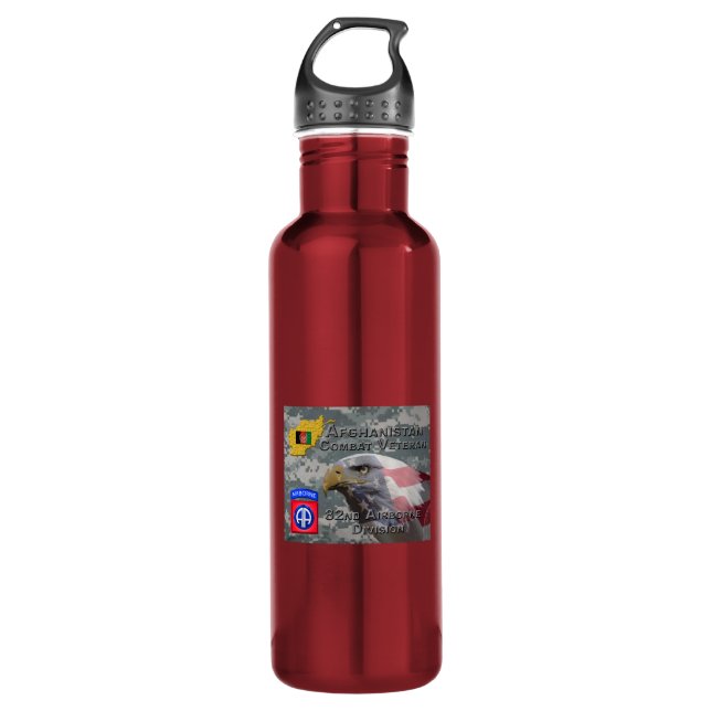 “Afghanistan Combat Veteran” - 82nd Airborne Divis 710 Ml Water Bottle (Front)