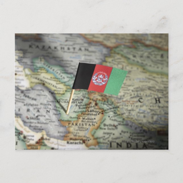 Afghanistan flag in map postcard (Front)