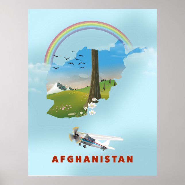 Afghanistan Map landscape travel poster (Front)