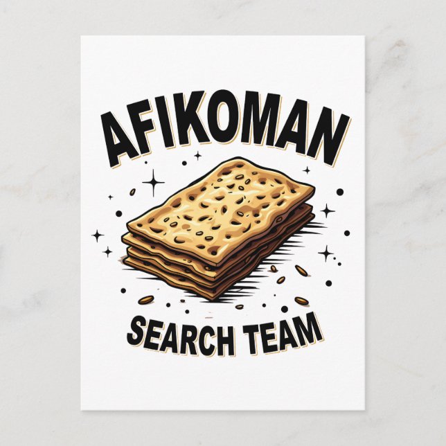 Afikoman search team Hanukkah Jewish Food Lovers Invitation Postcard (Front)