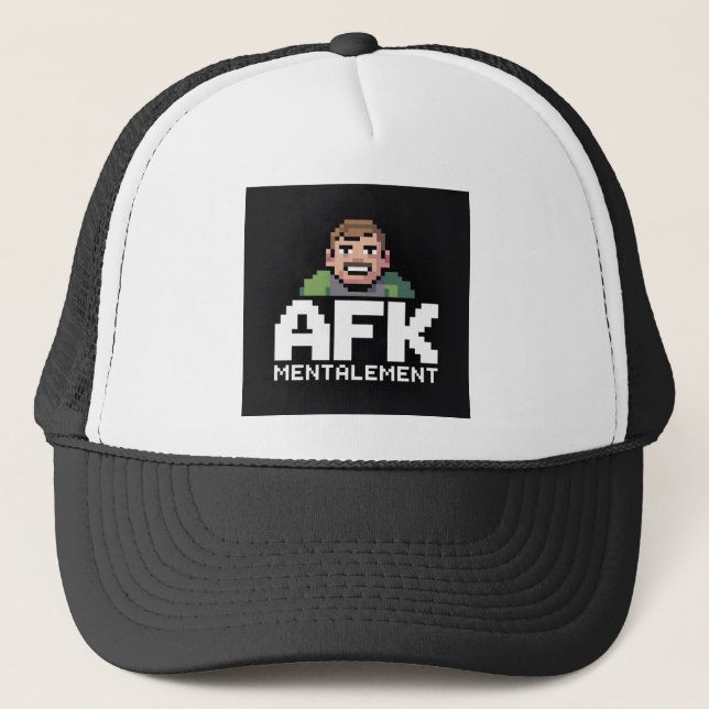 AFK Mentally Chibi Gamer Pixel Art Trucker Hat (Front)
