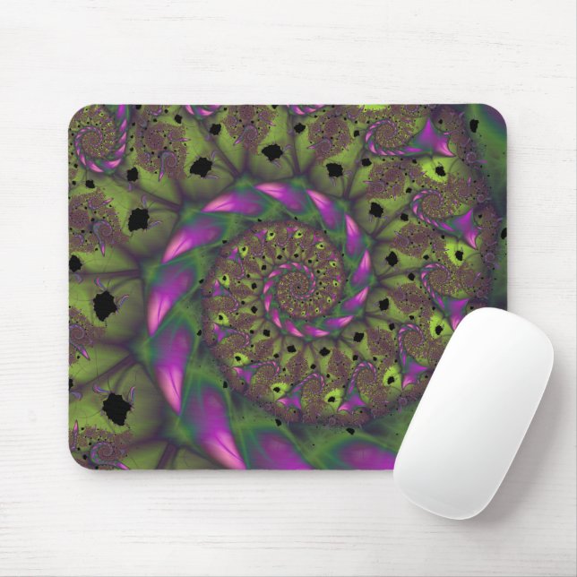 Afraid | Green and Purple Fractal Art Mouse Pad (With Mouse)