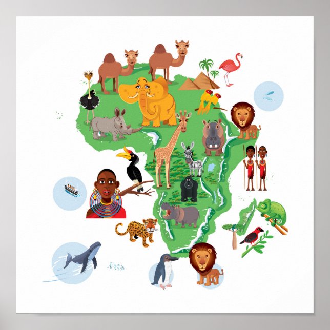 Africa Animals Map Poster (Front)