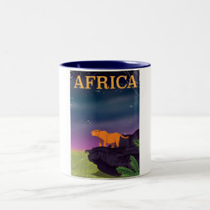 Africa Big Cat Retro Style travel poster Two-Tone Coffee Mug