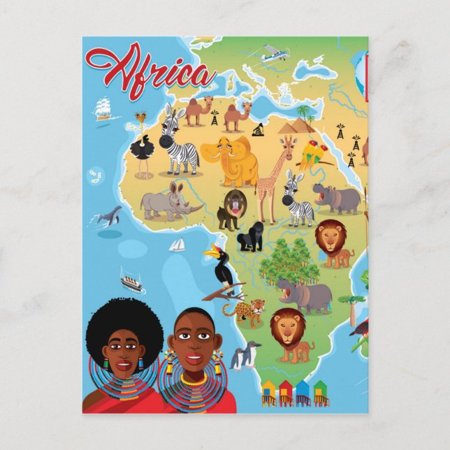 Africa Cartoon Map Postcard (Front)