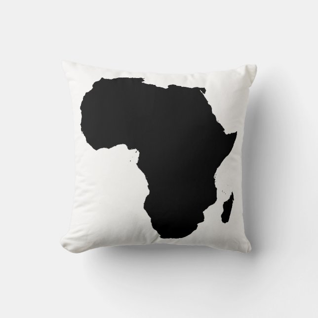Africa Continent Black & White Overstuffed Pillow (Front)
